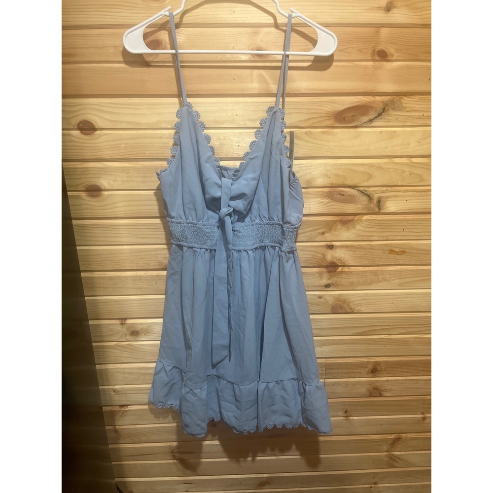 Cupshe Light Blue Crochet Lace Trim Mini Dress Smocked Waist CAA05A4F124SS Large